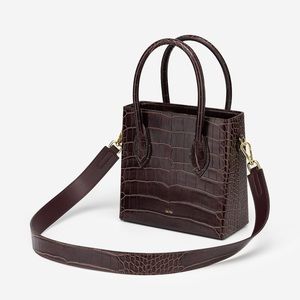 Brown crocodile top handle satchel bag